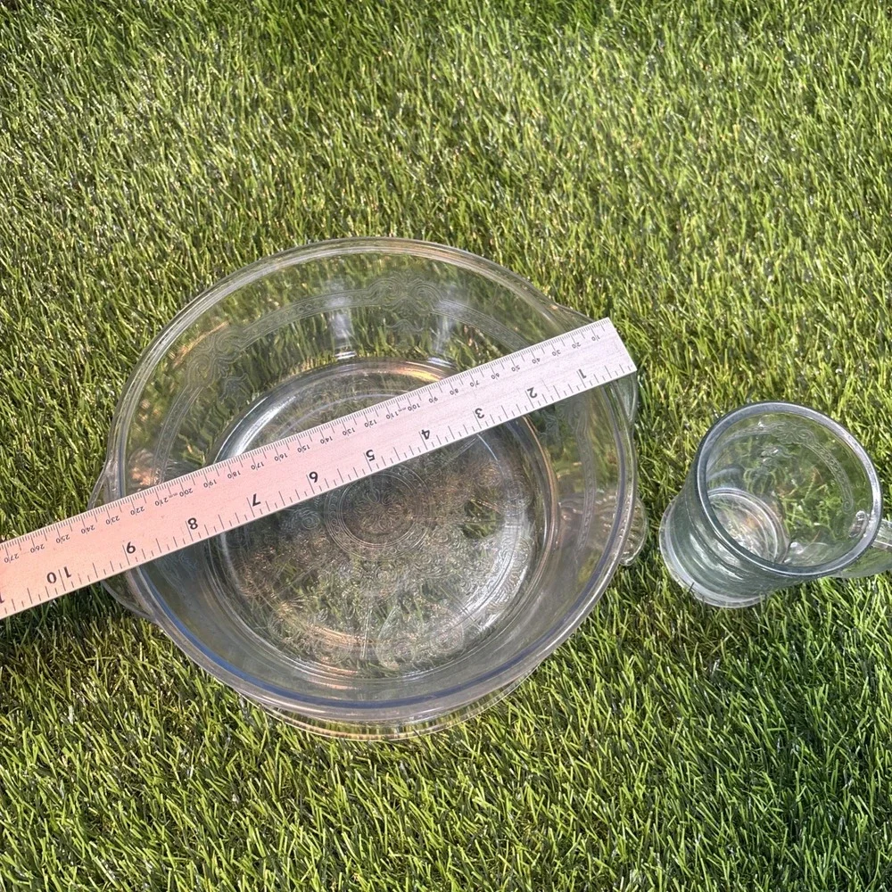 Fire-King Clear Glass‎ Scroll Pattern 3-Piece Bowl & Pie Plate Lot Vintage